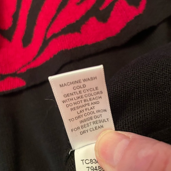 Spense Medium Peplum V-Neck Style Knit Dress in festive Red and Black. - Picture 7 of 13